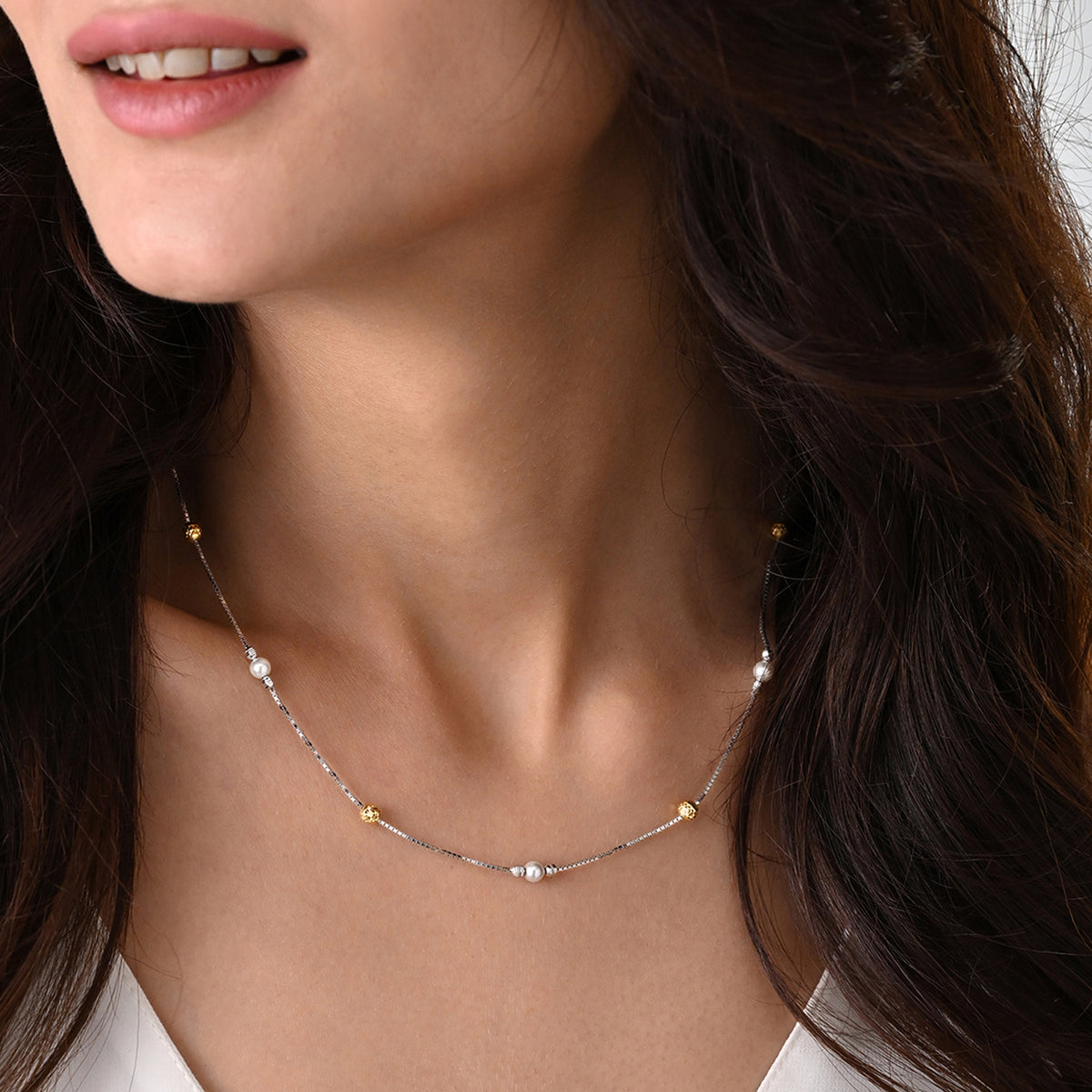Avni 925 Silver Gold-Tone Pearl Station Necklace