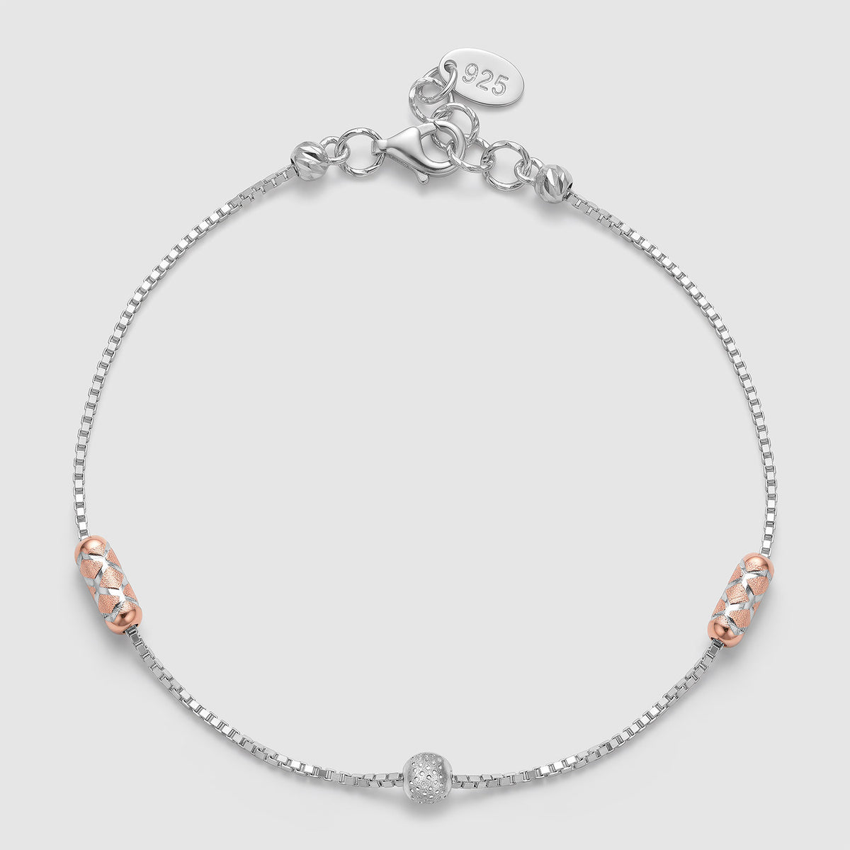 Khanak 925 Silver Two-Tone Barrel Bead Bracelet