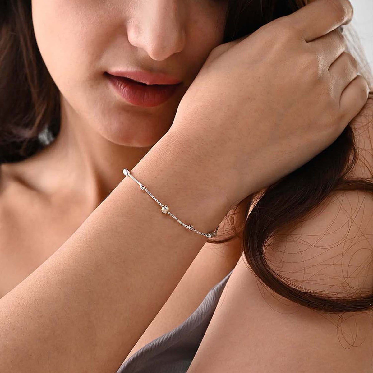 Khoj 925 Silver Tri-Tone Beaded Bracelet