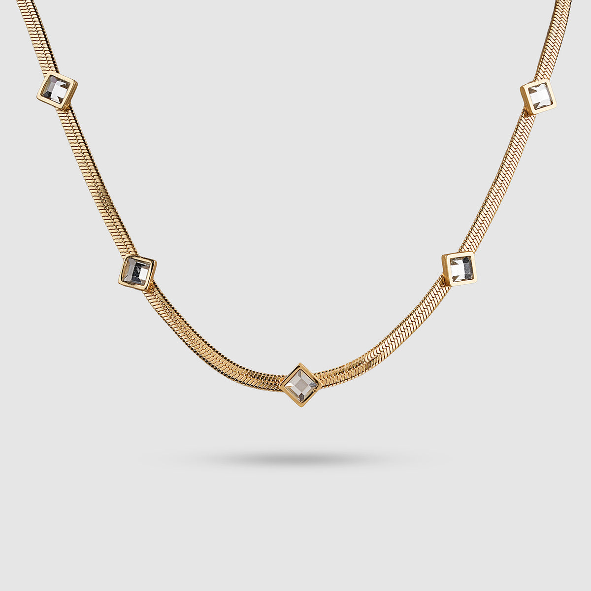 Square Stone Herringbone Necklace