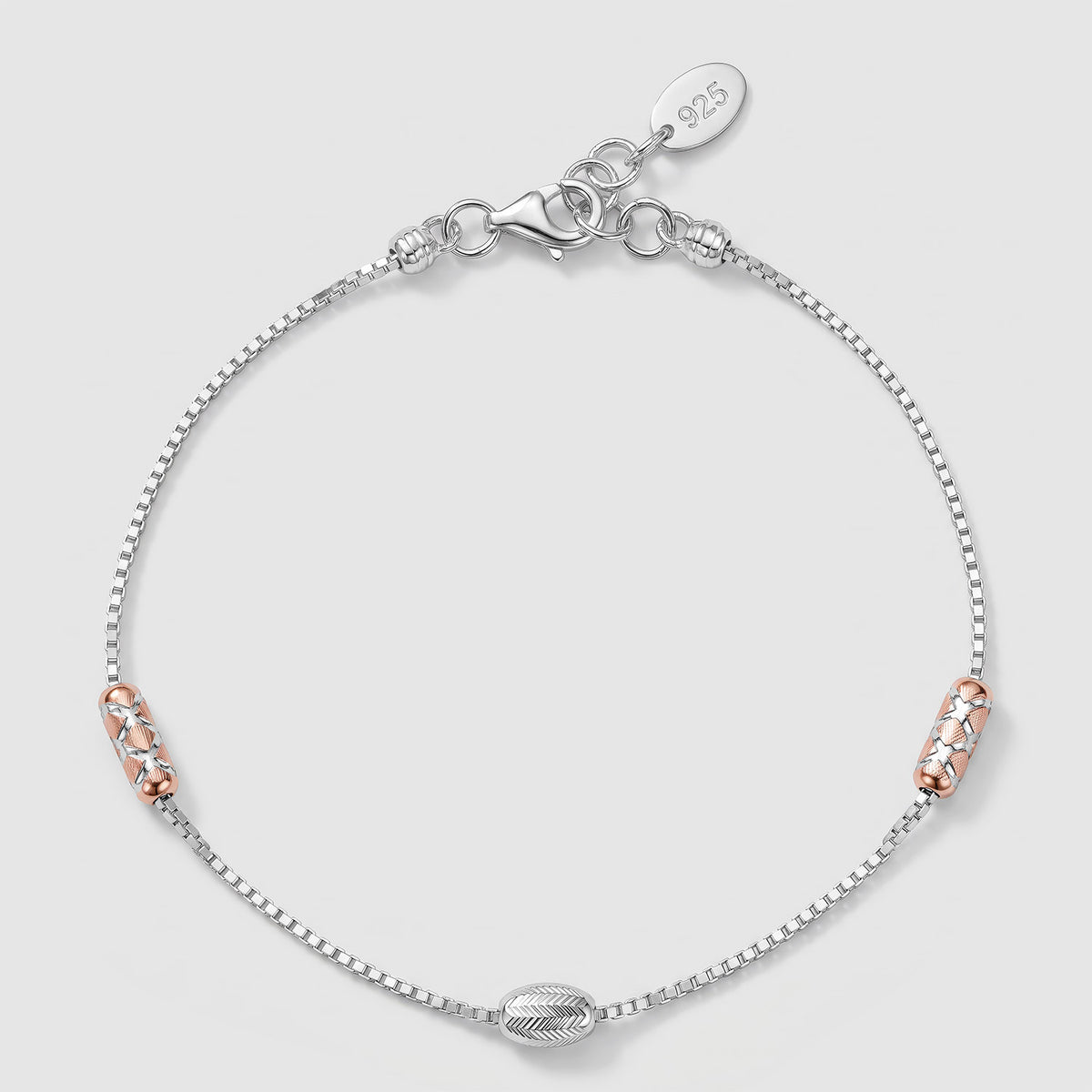Tarash 925 Silver Two-Tone Barrel Bead Bracelet
