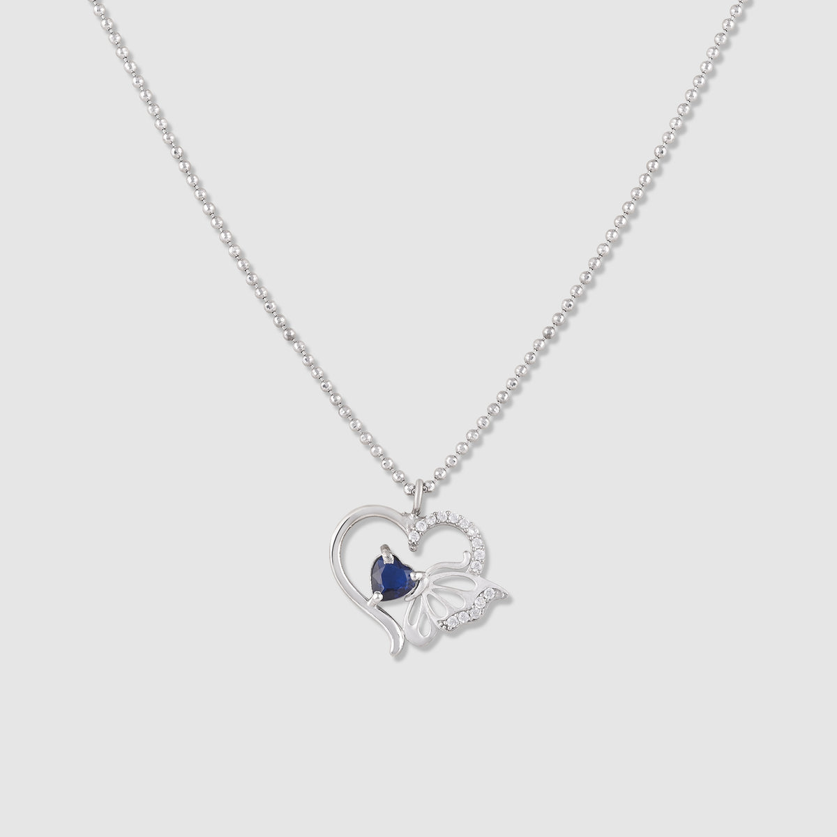Ehsaas 925 Silver Blue Stone Heart Butterfly Pendant with Chain