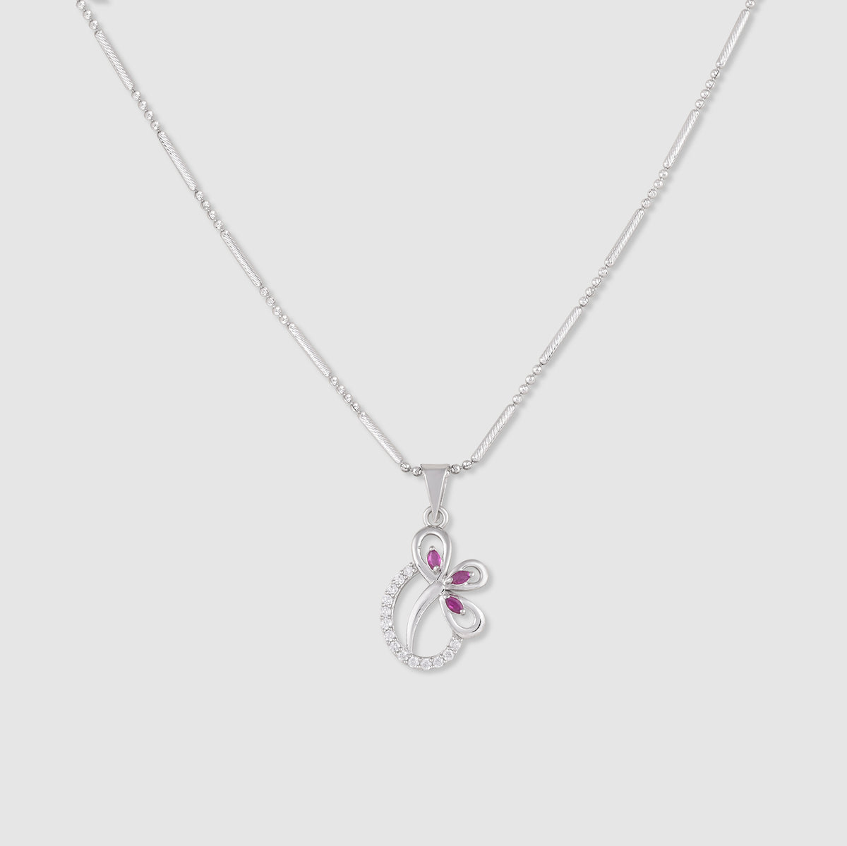 Pari 925 Silver Pink Stone Butterfly Pendant with Chain
