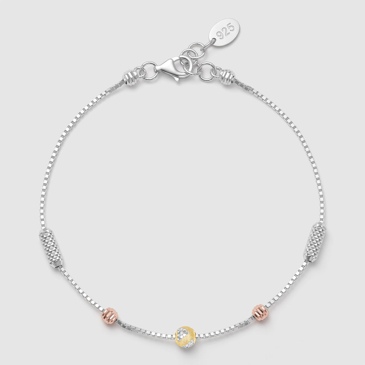 Khoj 925 Silver Tri-Tone Beaded Bracelet