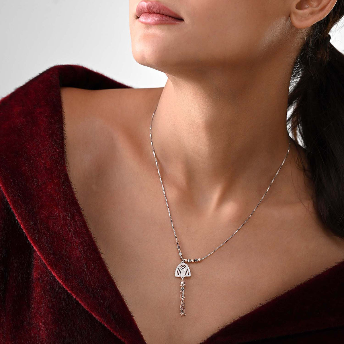 Mehfil 925 Silver Two-Tone Arch Tassel Necklace