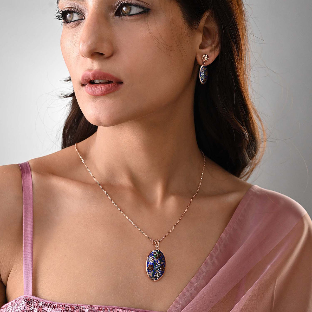 Neelam Gold Plated 925 Silver Pendant & Earring Set