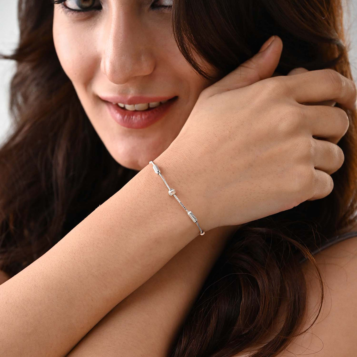 Saans 925 Silver Two-Tone Beaded Bracelet