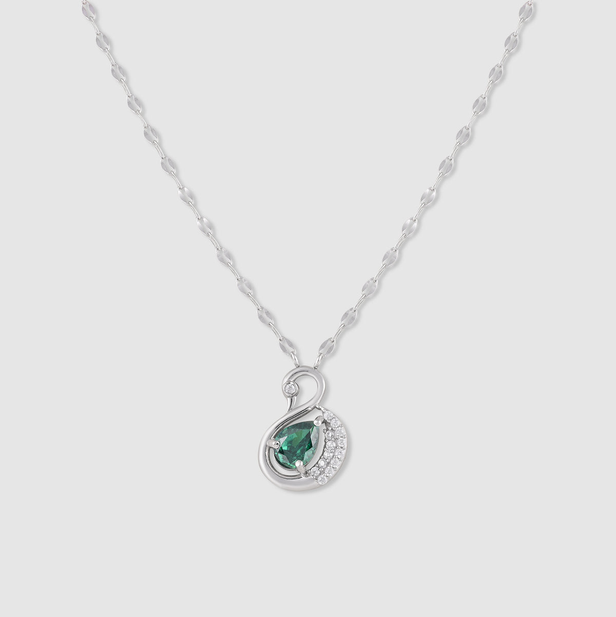 Aabha 925 Silver Green Stone Swan Pendant with Chain