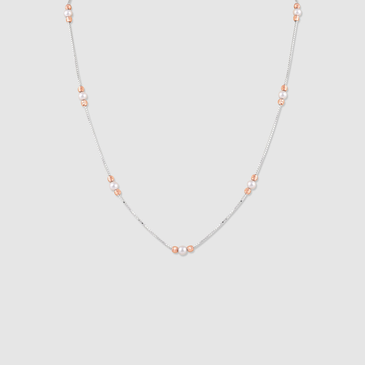 Inara 925 Silver Two-Tone Pearl Station Necklace
