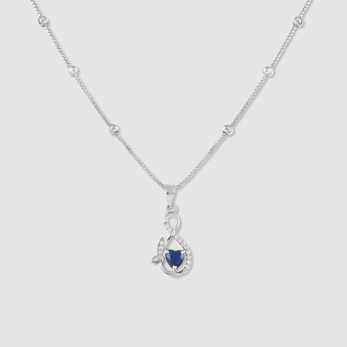 Jhalak 925 Silver Blue Stone Heart Pendant with Chain