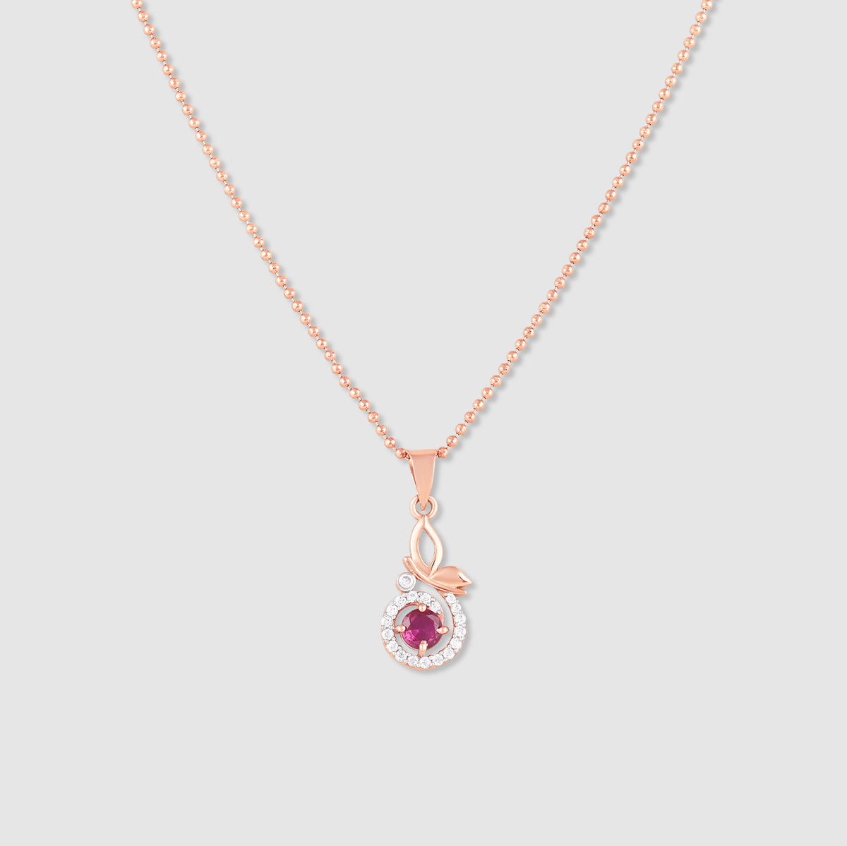 Mahek Gold Plated 925 Silver Pink Stone Floral Pendant with Chain