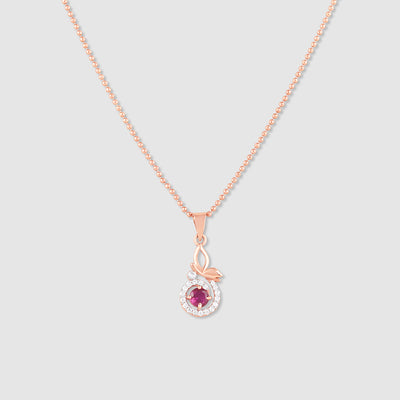 Mahek Gold Plated 925 Silver Pink Stone Floral Pendant with Chain