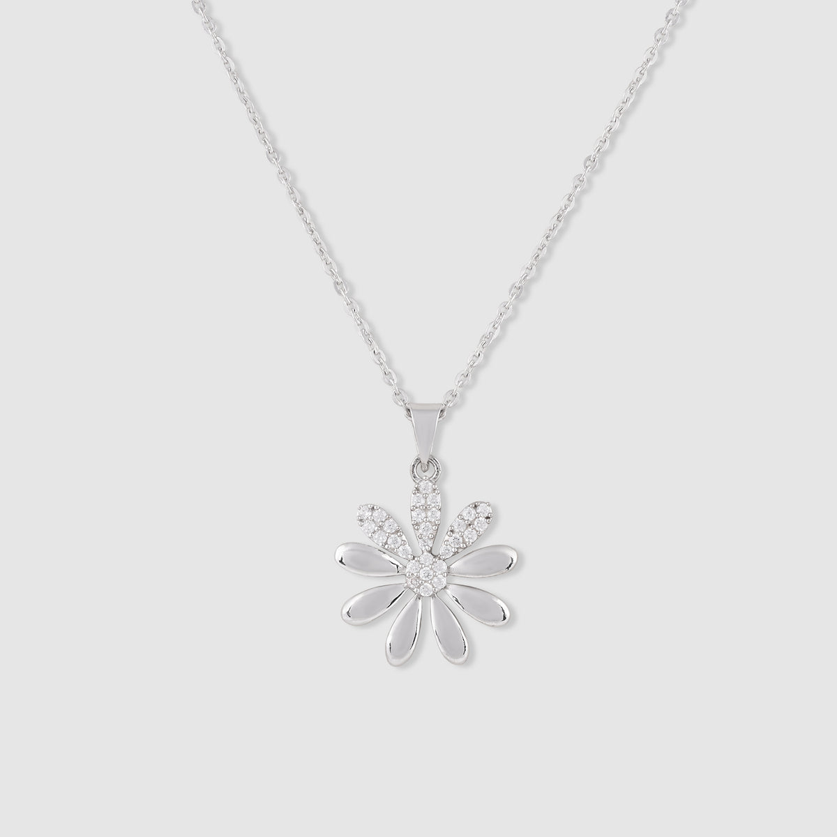Mogra 925 Silver Daisy Pendant with Chain