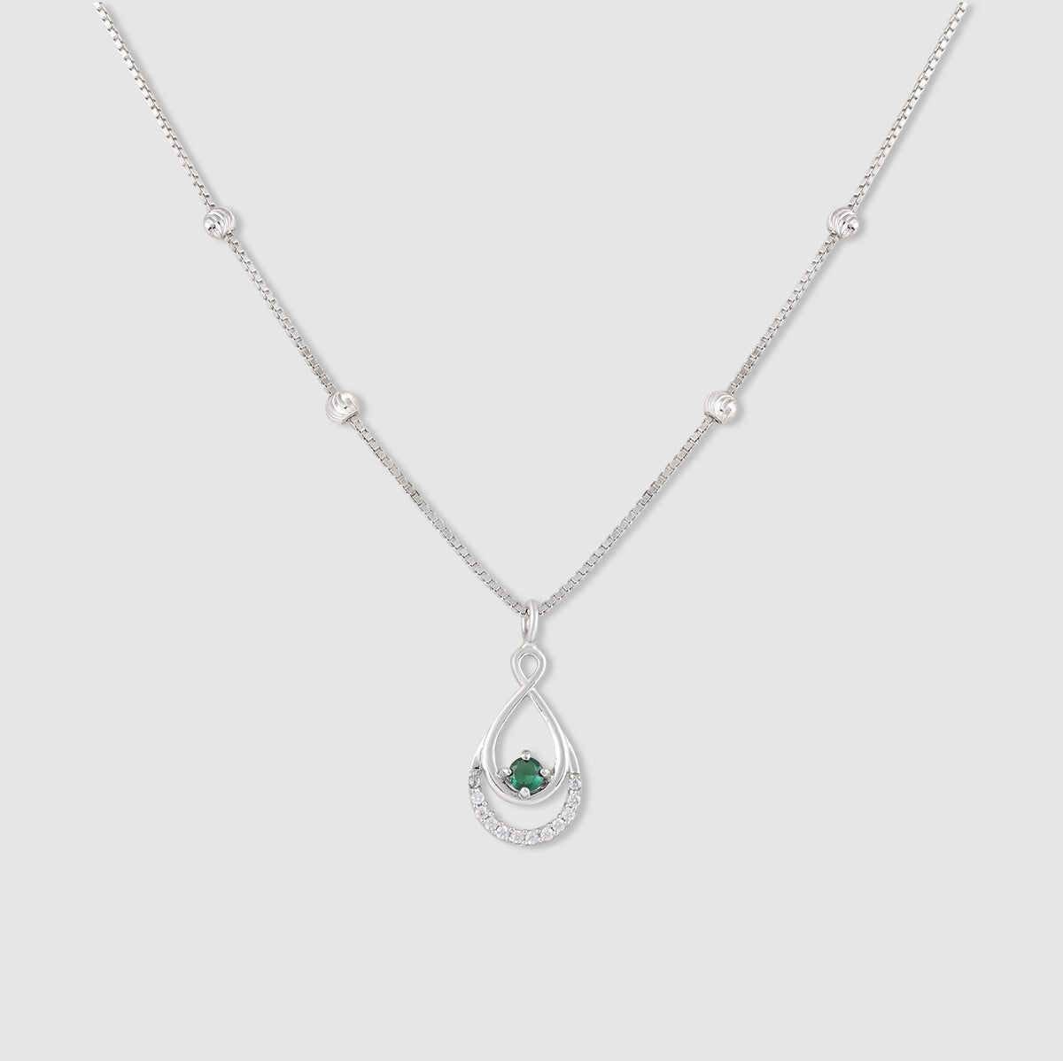 Reva 925 Silver Green Stone Drop Pendant with Chain