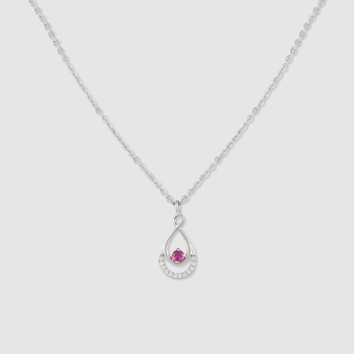 Roshni 925 Silver Pink Stone Drop Pendant with Chain